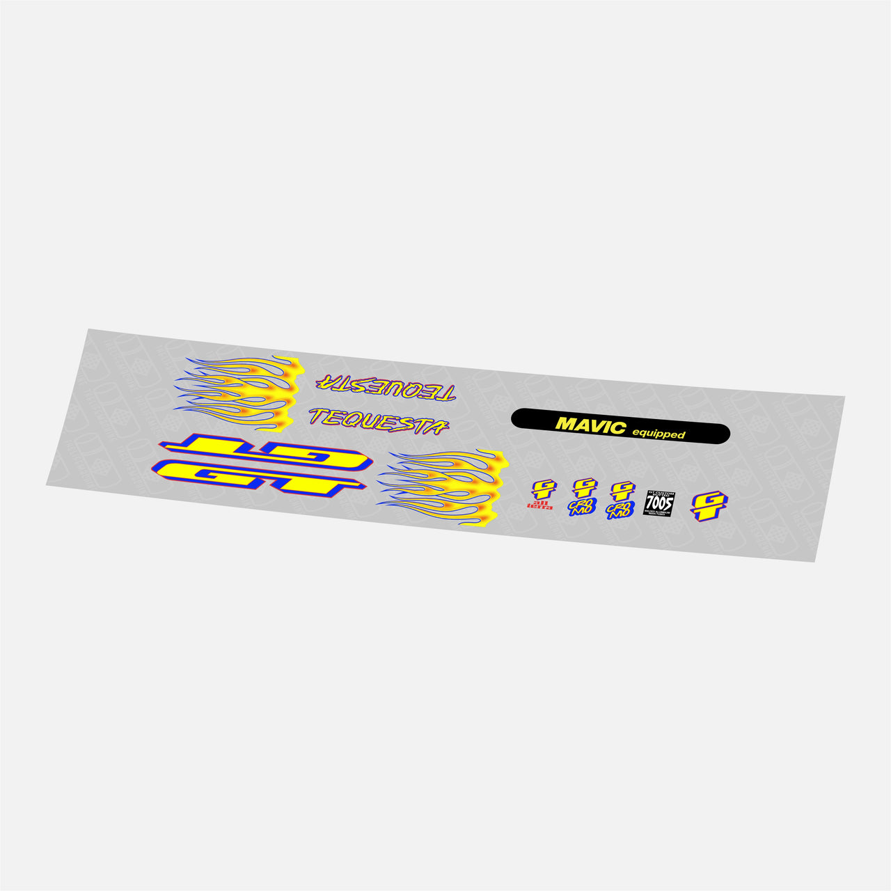 GT 1996 Tequesta "Fade After Burner" restoration decal kit in yellow red blue color