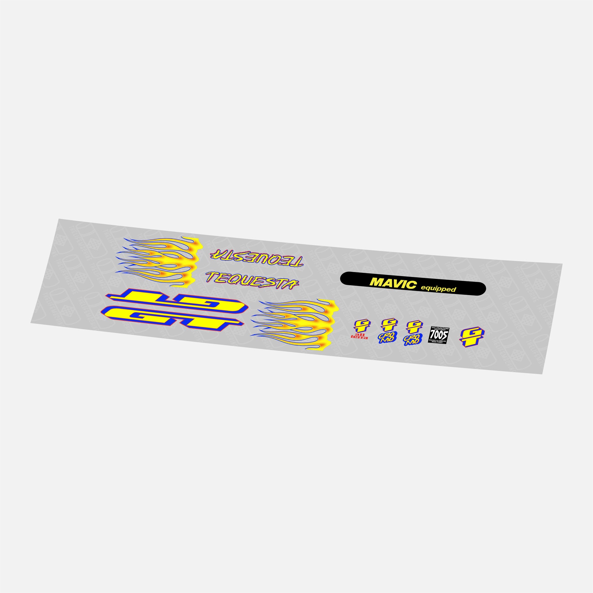 GT 1996 Tequesta "Fade After Burner" restoration decal kit in yellow red blue color